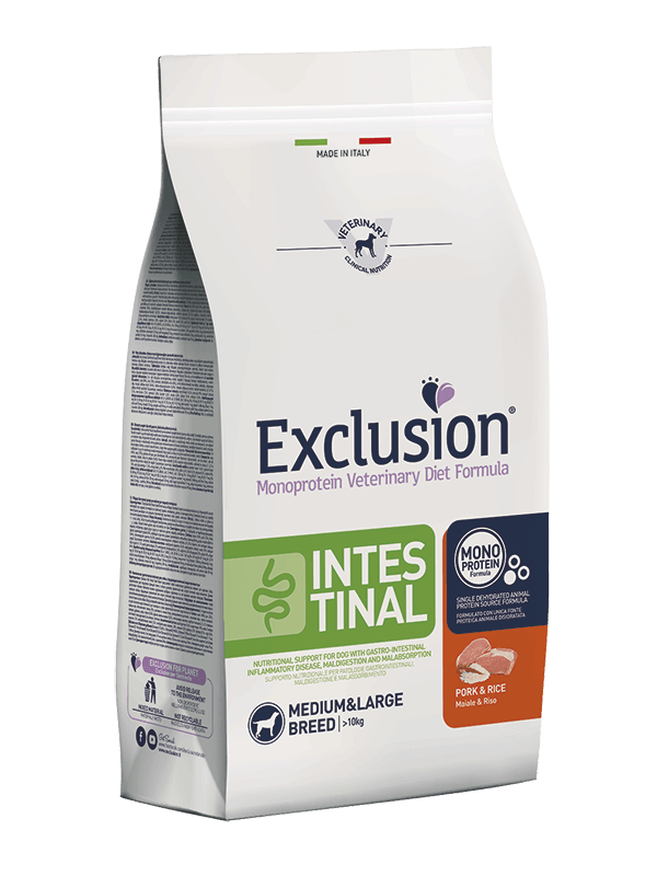 EXCLUSION INTESTINAL MONOPROTEIN – MAIALE E RISO MEDIUM/LARGE BREED 12 kg - Il mio negozio