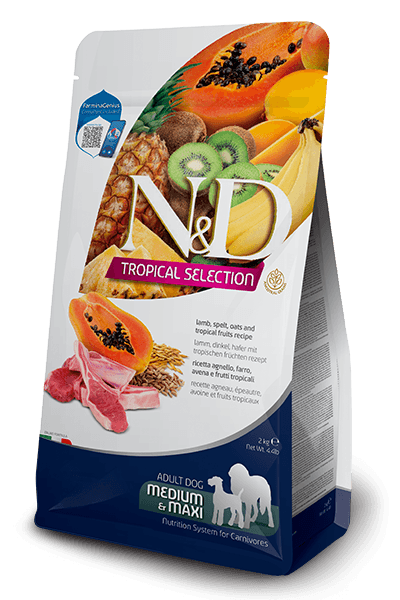 Farmina N&D Secco Cane Agnello, farro avena e frutti tropicali Adulti Medium-Maxi 2 kg - Il mio negozio