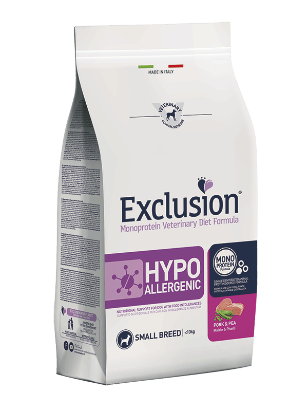 EXCLUSION HYPOALLERGENIC MONOPROTEIN – MAIALE E PISELLI SMALL BREED 2 kg - Il mio negozio