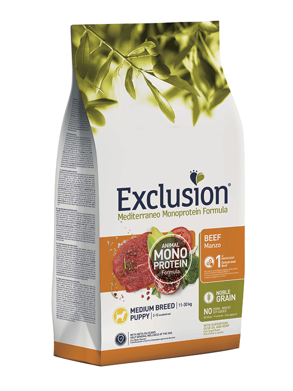 EXCLUSION MEDITERRANEO NOBLE GRAIN – MANZO PUPPY TAGLIA MEDIA 3 kg - Il mio negozio