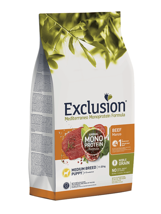 EXCLUSION MEDITERRANEO NOBLE GRAIN – MANZO PUPPY TAGLIA MEDIA 3 kg - Il mio negozio