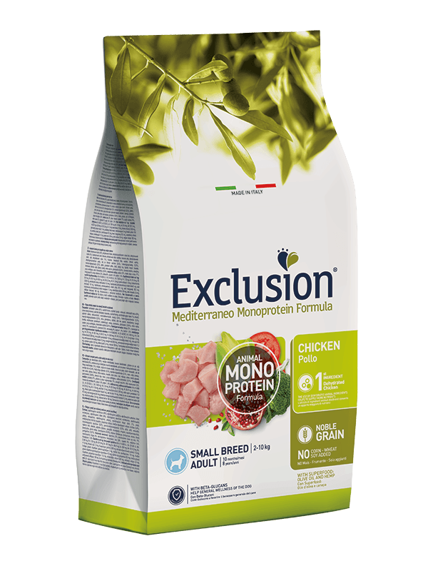 EXCLUSION MEDITERRANEO MONOPROTEIN NOBLE GRAIN – POLLO ADULT SMALL BREED 2 kg - Il mio negozio