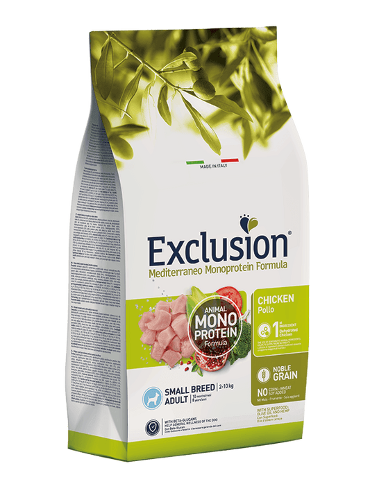 EXCLUSION MEDITERRANEO MONOPROTEIN NOBLE GRAIN – POLLO ADULT SMALL BREED 2 kg - Il mio negozio