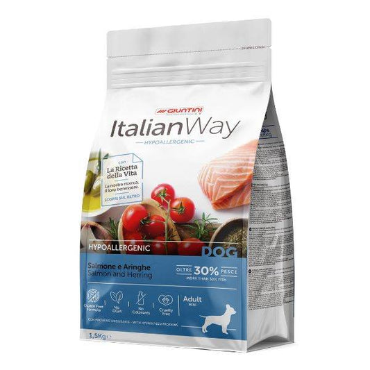 ITALIANWAY DOG ADULT MINI HYPOALLERGENIC – SALMONE e Aringhe 8 Kg - Il mio negozio