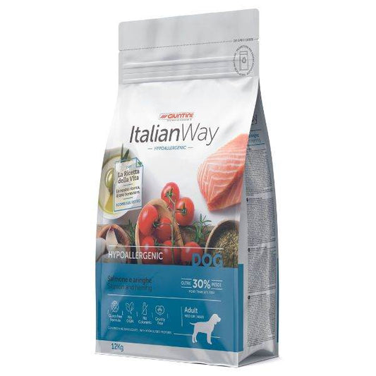 ITALIANWAY DOG ADULT MEDIUM–MAXI HYPOALLERGENIC – SALMONE & ARINGHE 12 Kg - Il mio negozio