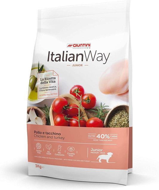 Italian Way Cibo per Cani Junior Pollo e Tacchino - Medium/Maxi 3 Kg - Il mio negozio
