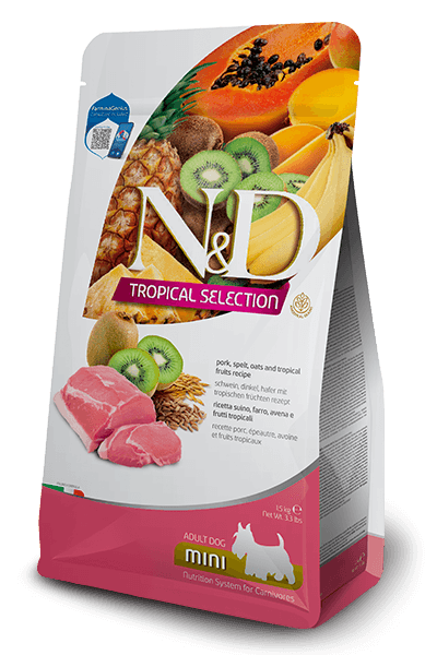Farmina Secco Cane Suino, farro avena e frutti tropicali Adulti Taglia Piccola 1,5 kg - Il mio negozio