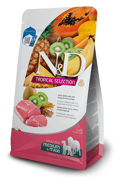 Farmina N&D Secco Cane Suino, farro avena e frutti tropicali Adulti Medium-Maxi 2 kg - Il mio negozio