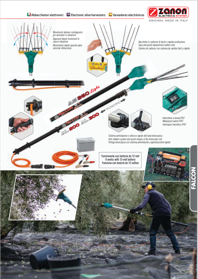 ZANON FALCON 12V – ABBACCHIATORE ELETTRICO CON ASTA TELESCOPICA 3 m