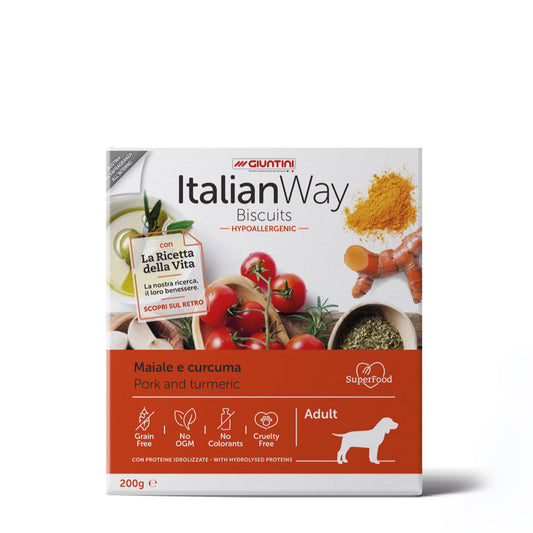 Biscotti Cane Adulto Italian Way Maiale e Curcuma Hypoallergenic 200 gr.